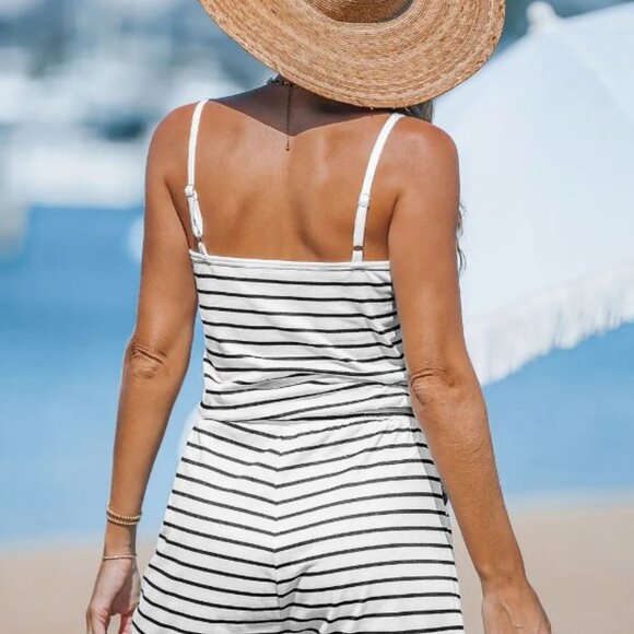 Striped Drawstring Cami Romper - Picture 2 of 4